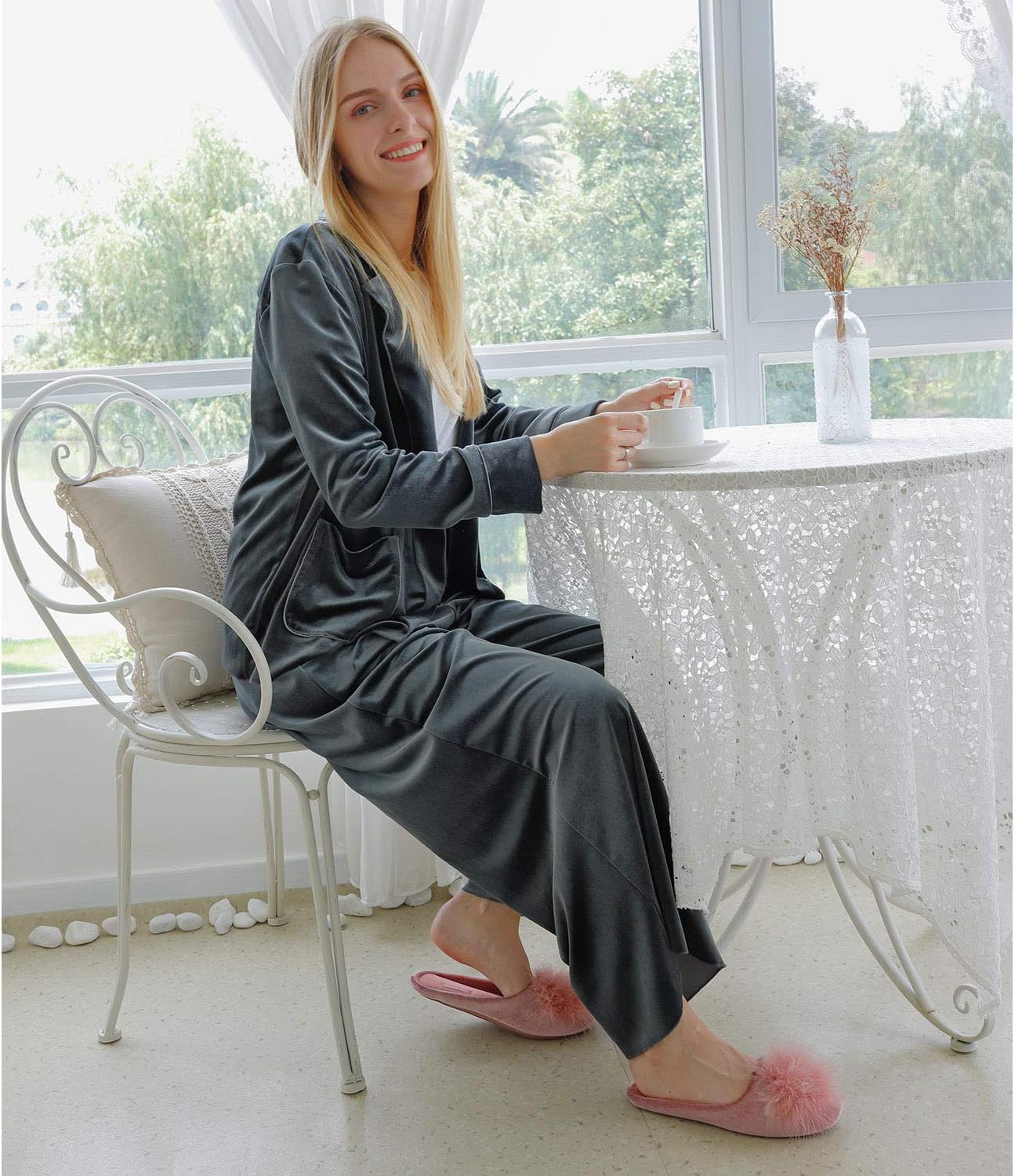 Women's Cozy Velvet Memory Foam House Slipper, Ladies Fuzzy Bedroom Slipper Non-slip Sole - Image 5