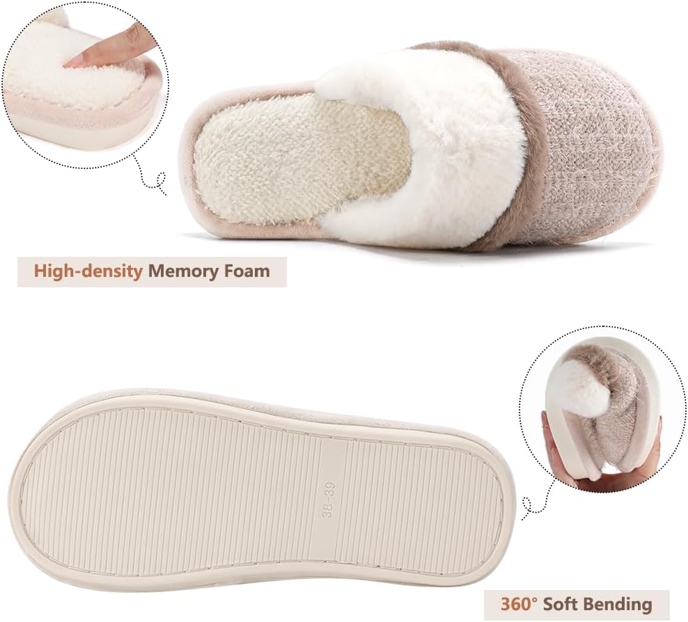 Cozy Slippers for Women Indoor and Outdoor Fuzzy House Shoes with Memory Foam Anti-Skid Sole Gifts for Women Mom Ladies - Image 3