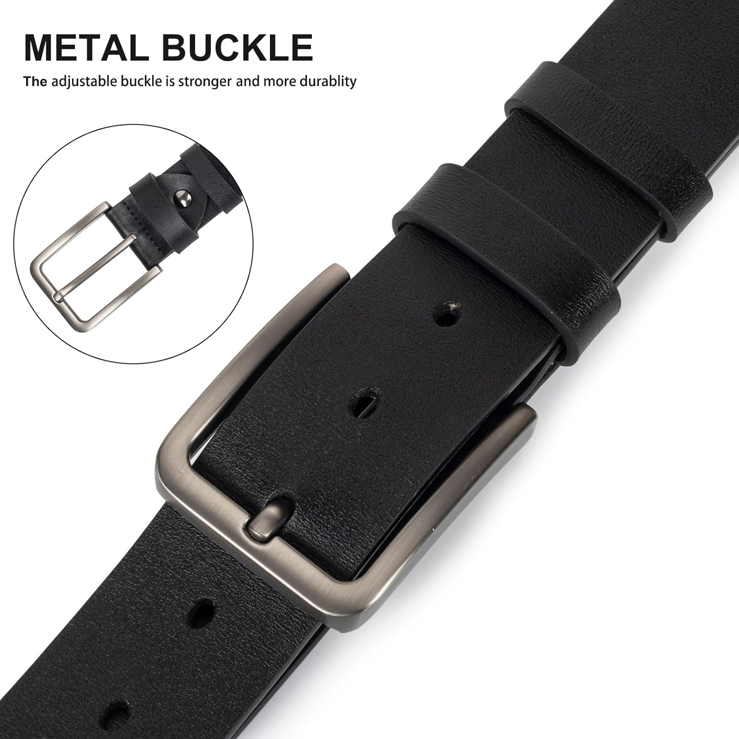 Mens Casual-Leather-Belt Classic-Adjustable Genuine-Leather Waist Strap Every Day Jeans Belts - Image 3