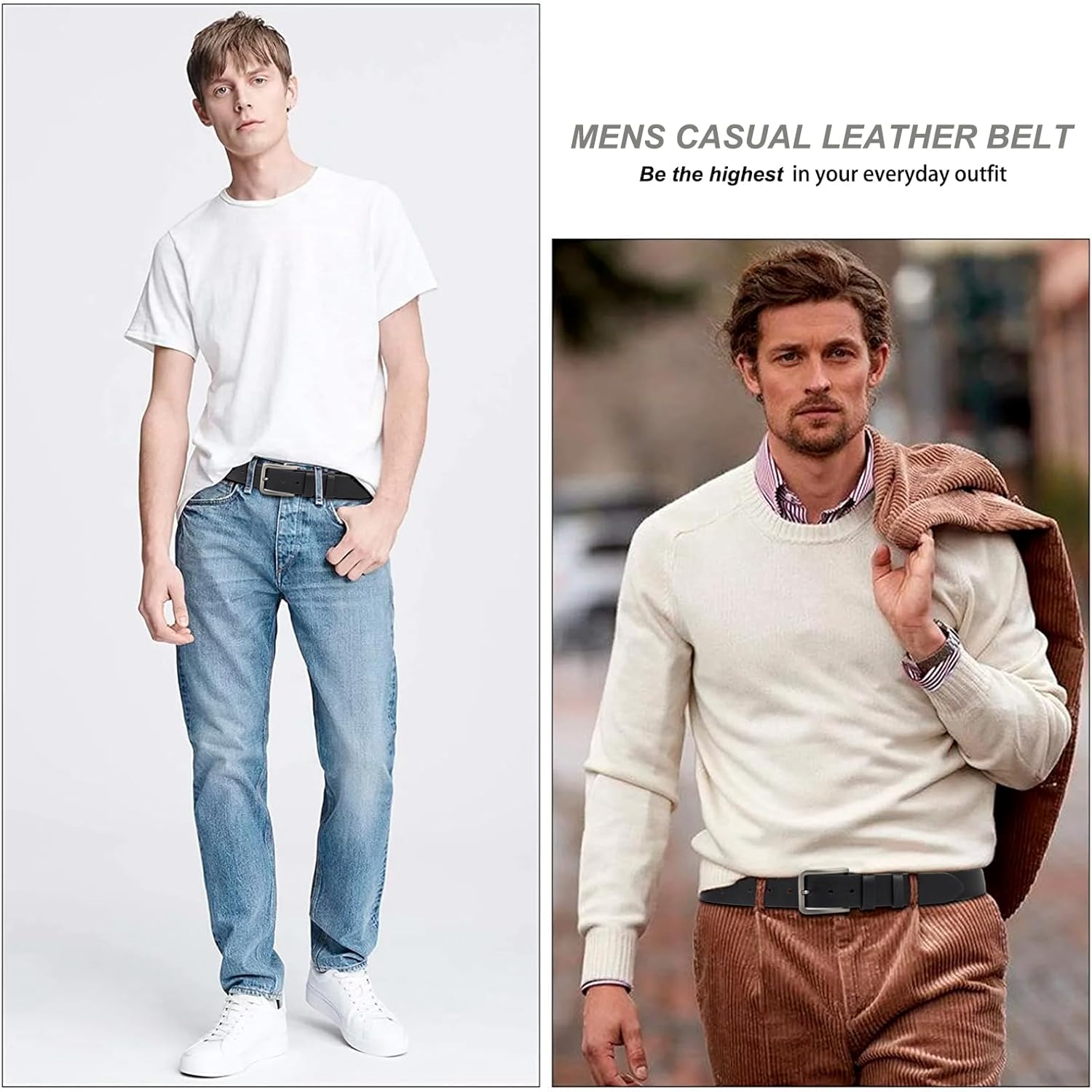 Mens Casual-Leather-Belt Classic-Adjustable Genuine-Leather Waist Strap Every Day Jeans Belts - Image 6